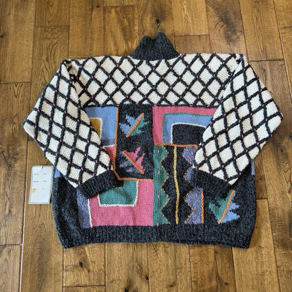 VTG 80s Casa Maglia Cardigan Sweater Geometric Knit Wool Blend Womens Sz XL NWT - Picture 5 of 5